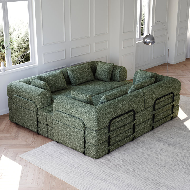 Lit escamotable de 78,7 po, matelas en chenille de 2 pièces, 4 sièges, matériau respirant, mousse, sans assemblage, canapé convertible à poche latérale, fabrication, tissu, rangement intégré