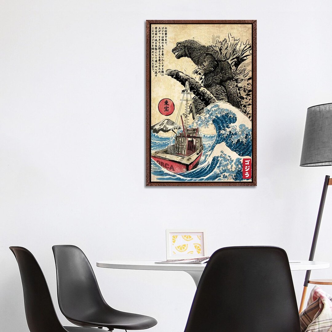 Leinwandbild - Grafikdruck „Orca in Japan Woodblock” von Antonio Camarena