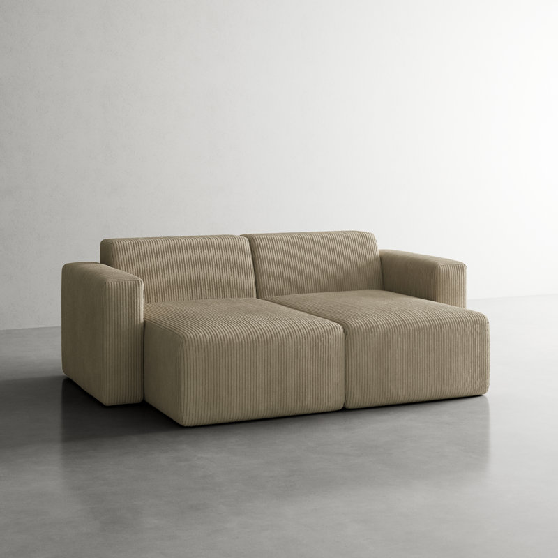 Berlare 2 - Piece Upholstered Corduroy Modular Sectional Sofa – Fully Compressed, No Assembly Required, Khaki