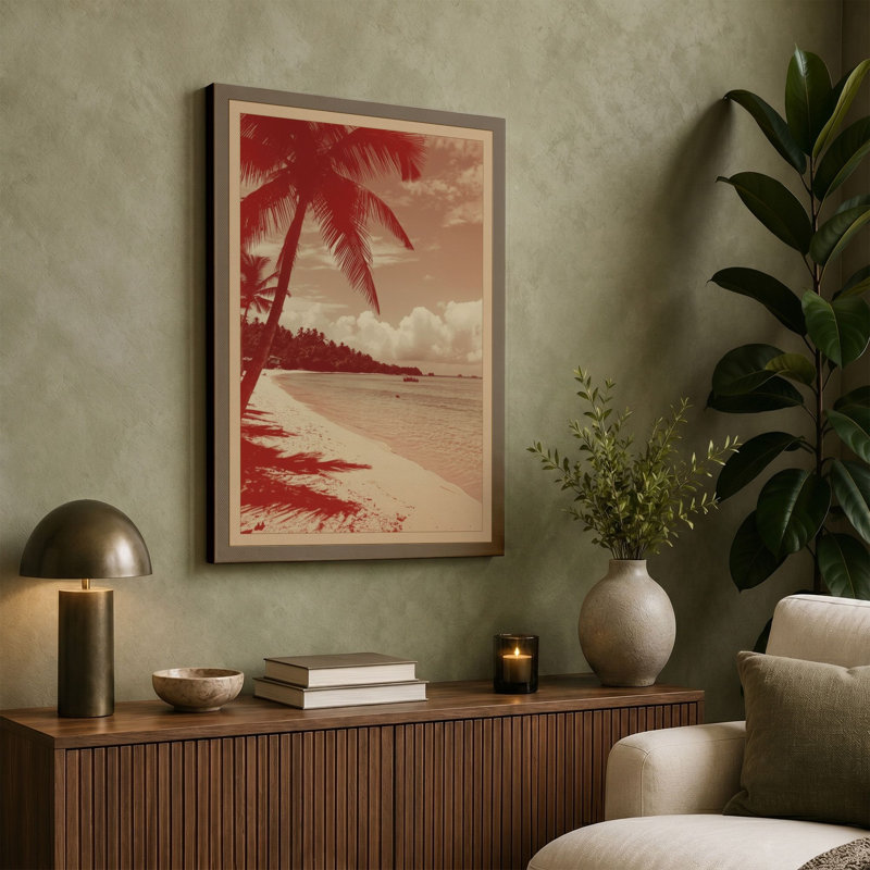 Tropical Shoreline Coastal - Wrapped Canvas, 24x16 - 61.0 x 40.6 cm, Sage Border
