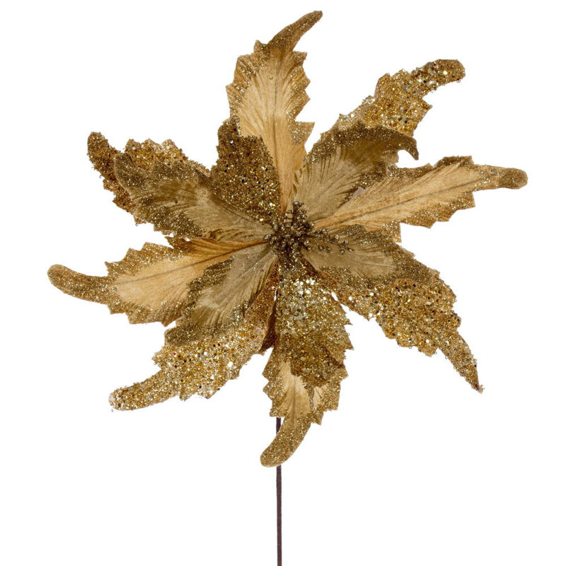 18" x 20" Grand Velvet Poinsettia Stem. It includes two pieces per bag., Gold