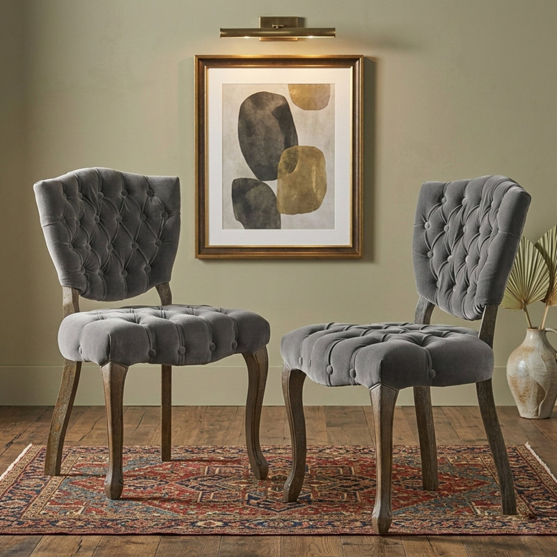 Ensemble de 2 chaises de salle à manger rembourrées à structure en bois, Velours Altay gris anthracite
