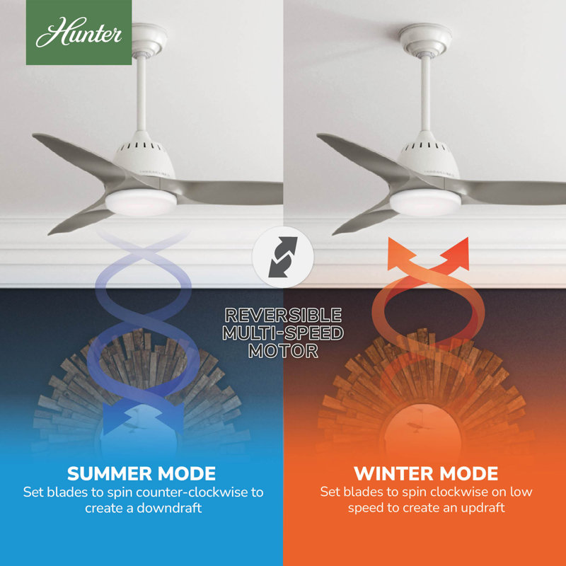 44" Wisp 3-Blade LED Standard Ceiling Fan with Remote Control and Light Kit Included, Fresh White