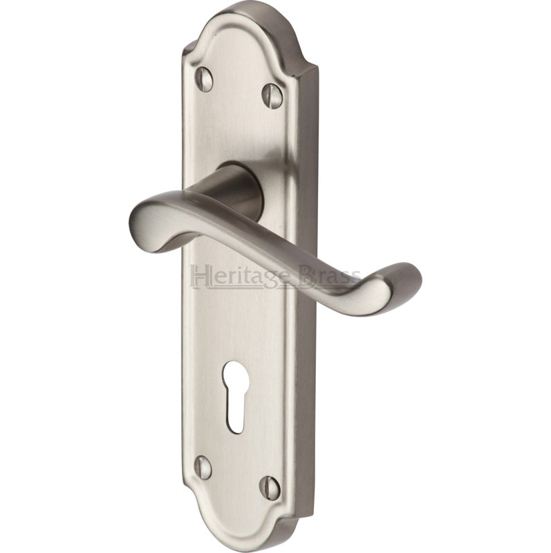 Heritage Brass Heritage Door Handle Lever Lock Meridian Design, Satin Nickel