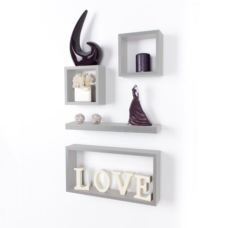 Recessed Wall Shelf, 4 Piece Wall Shelf Kit, Grey