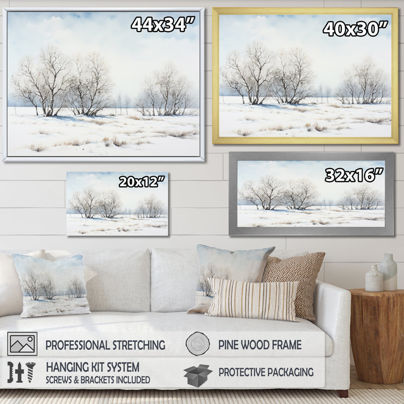 «Snow Winter Minimalisme Landscape II», reproduction sur toile, Cadre naturel flottant, H 12 po x l 20 po x P 1 po