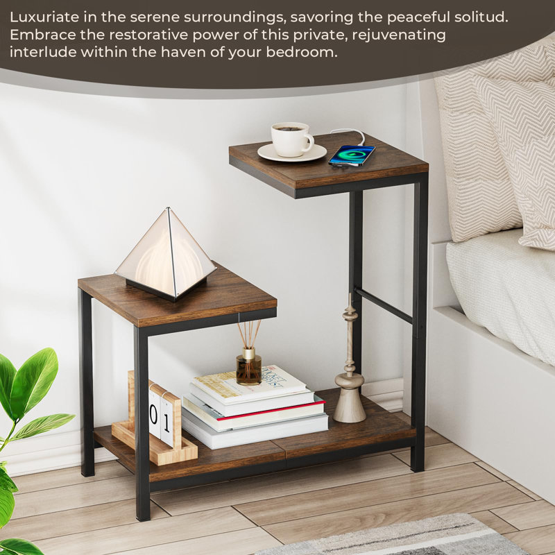 Rustic Brown and Black G-Shaped 3-Tier End Table