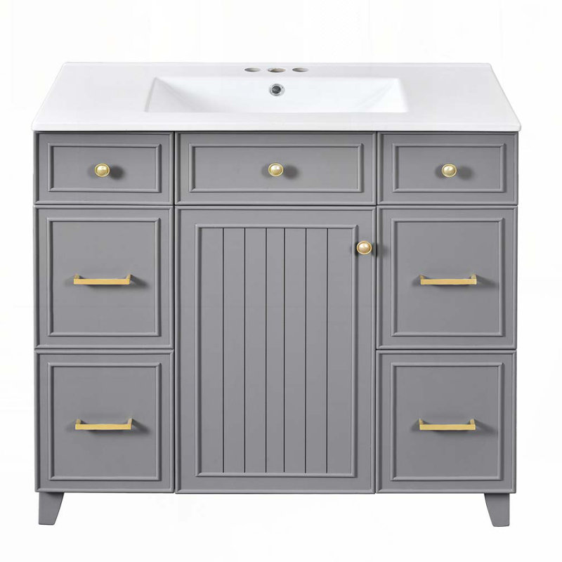 Meuble-lavabo 36 po avec lavabo en céramique, Gris