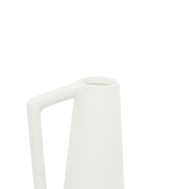 Elegant White Ceramic Vase Trio with Geometric Handles