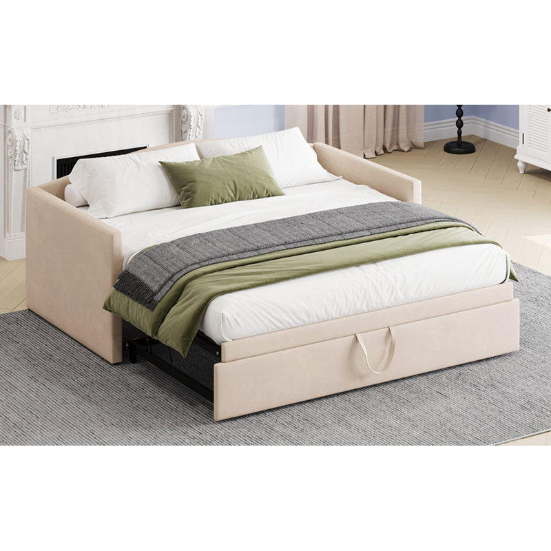 Lit de jour rembourré avec lit gigogne, Beige