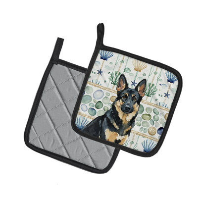 Black and Tan German Shepherd Coastal Sea Glass Pair of Pot Holders