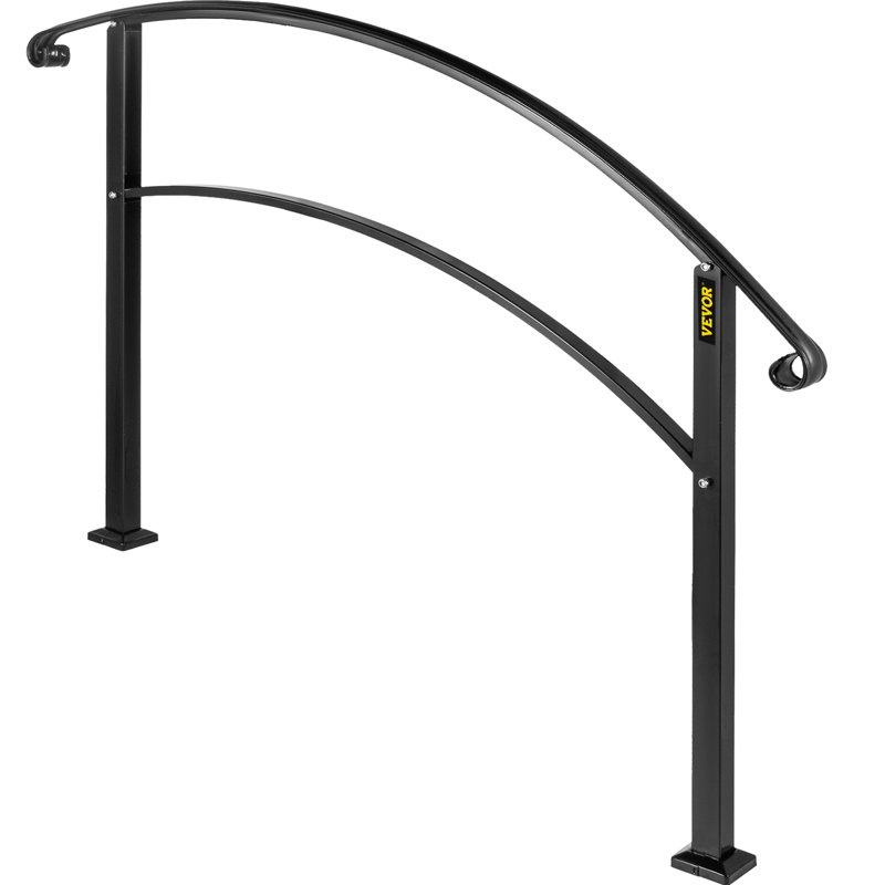 VEVOR Handrails for Outdoor Steps Adjustable Wrought Iron Handrails, 38" H x 36" W x 3.9" D, Black