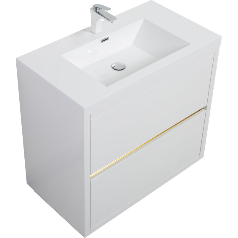 Meuble-lavabo sur pied 36 po avec lavabo, meuble-lavabo avec comptoir en résine de pierre et tiroirs à fermeture en douceur 36 po