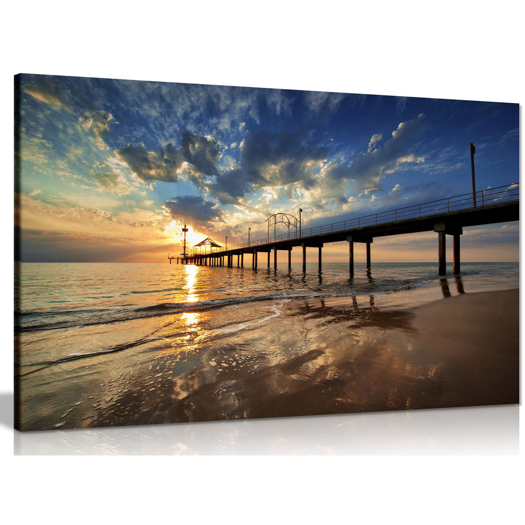 Pier At Sunrise Sea - Wrapped Canvas Print