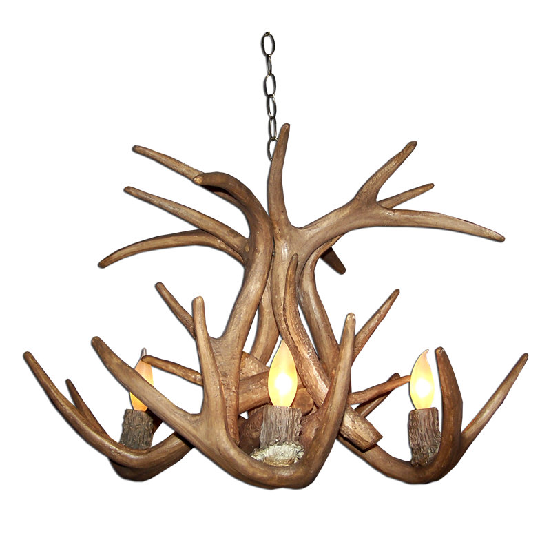 Lustree roue de wagon 4 lumières antler whitetail Murrow, Noir / Brun naturel, Parchemin