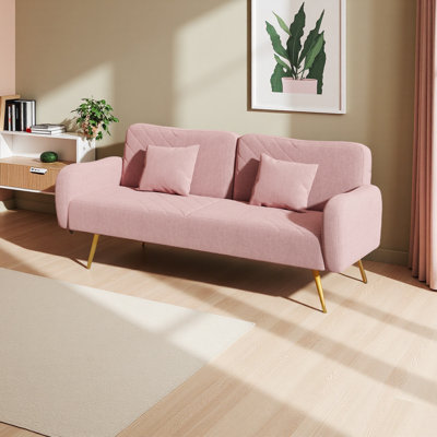 70.47" Fabric Double Sofa With Split Backrest And Two Throw Pillows,Suitable For Living Room, Apartment, Home Office