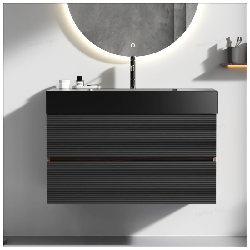 Meuble-lavabo 36 po avec lavabo brillant, Noir