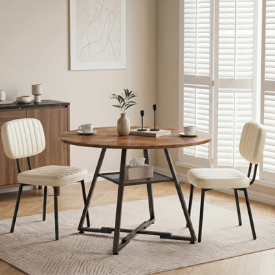 Ameah Industrial 42" Round Dining Table Set With Upholstered Chairs