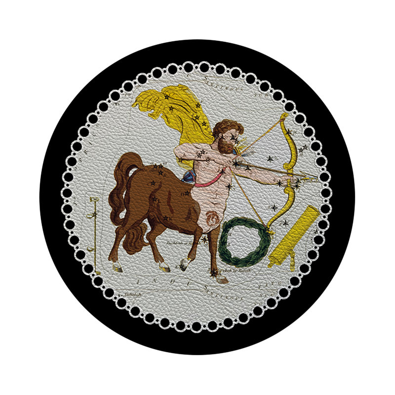 Zodiac Sagitarius Vegan Leather Round Pebble Placemat, Black