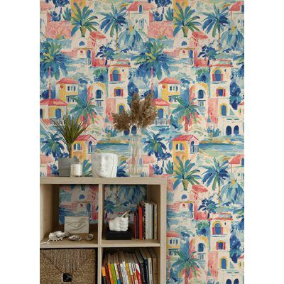 Papier peint coloré de style méditerranéen coloré - coup de pinceau tropical