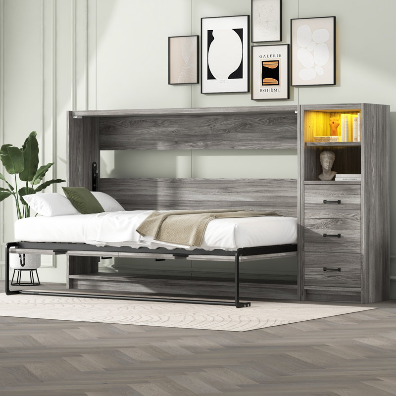 Armoire-lit simple Roomfitter avec tiroirs de rangement et lit encastré pour espaces compacts, gris