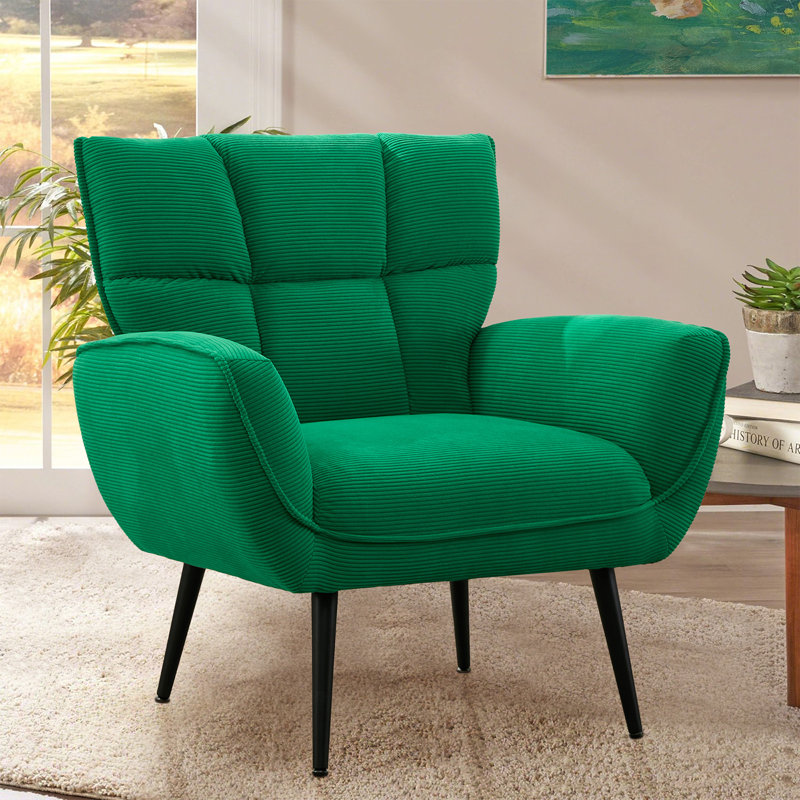 Jahriel Modern Corduroy Upholstered Accent Armchair, Green Corduroy