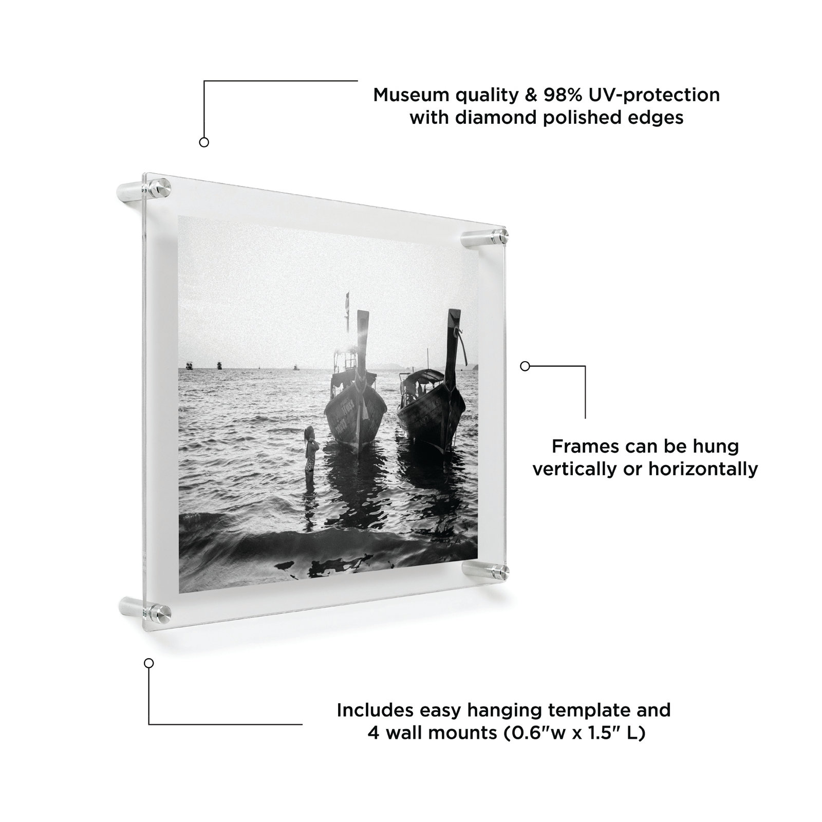 Clear UV-Grade Acrylic Modern Floating Picture Frame, 18" W x 24" H, Silver