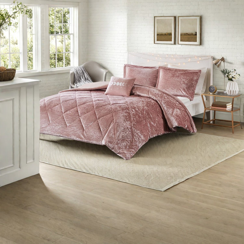 Ensembles de literie en velours luxueux, polyester rosé, confort de chambre glamour