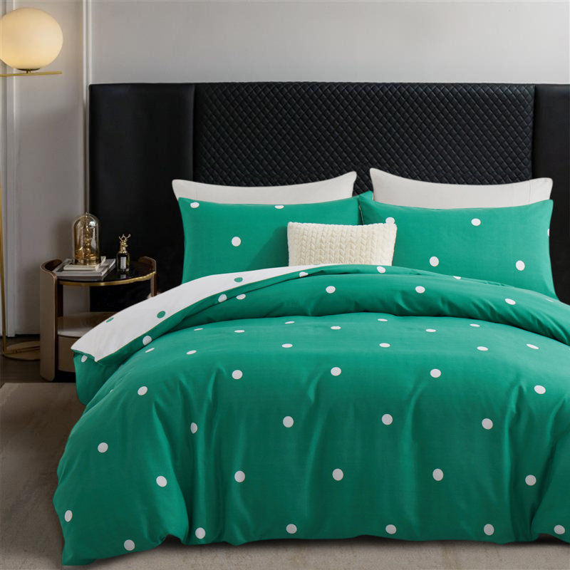 Ultra Soft Microfiber Dual Pattern Reversible Duvet Cover With Matching Pillow Covers, Green/White Doted