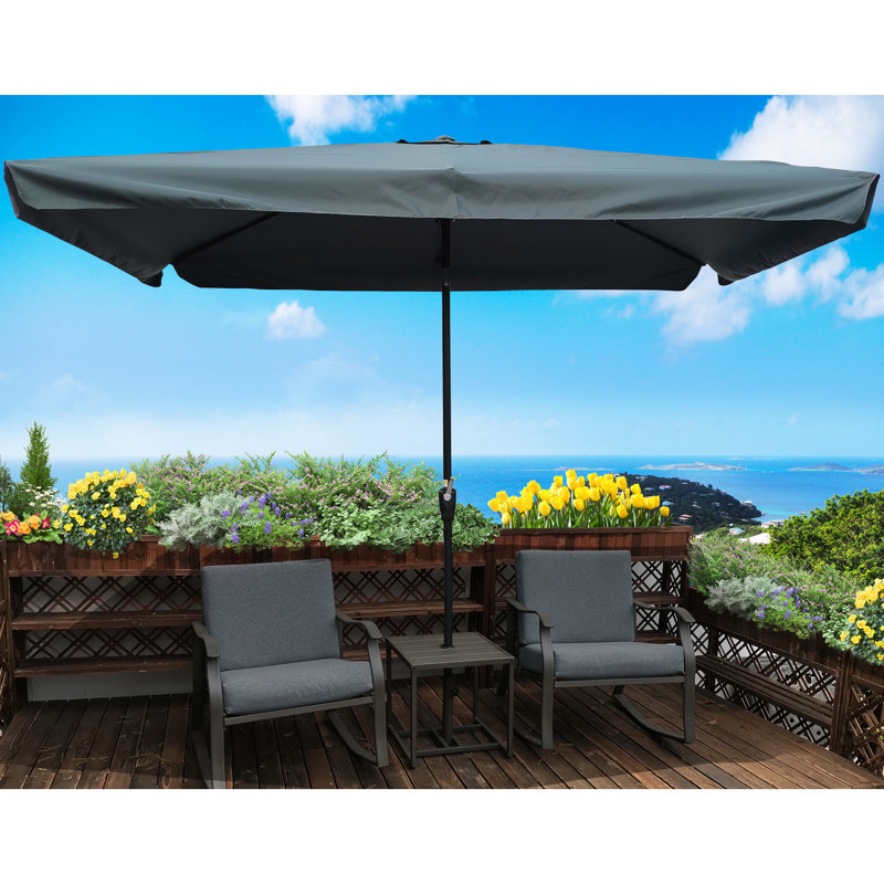 Parasol d'extérieur de jardin - auvent, imperméable, rectangulaire, à poteau noir, à manivelle facile, Gris foncé