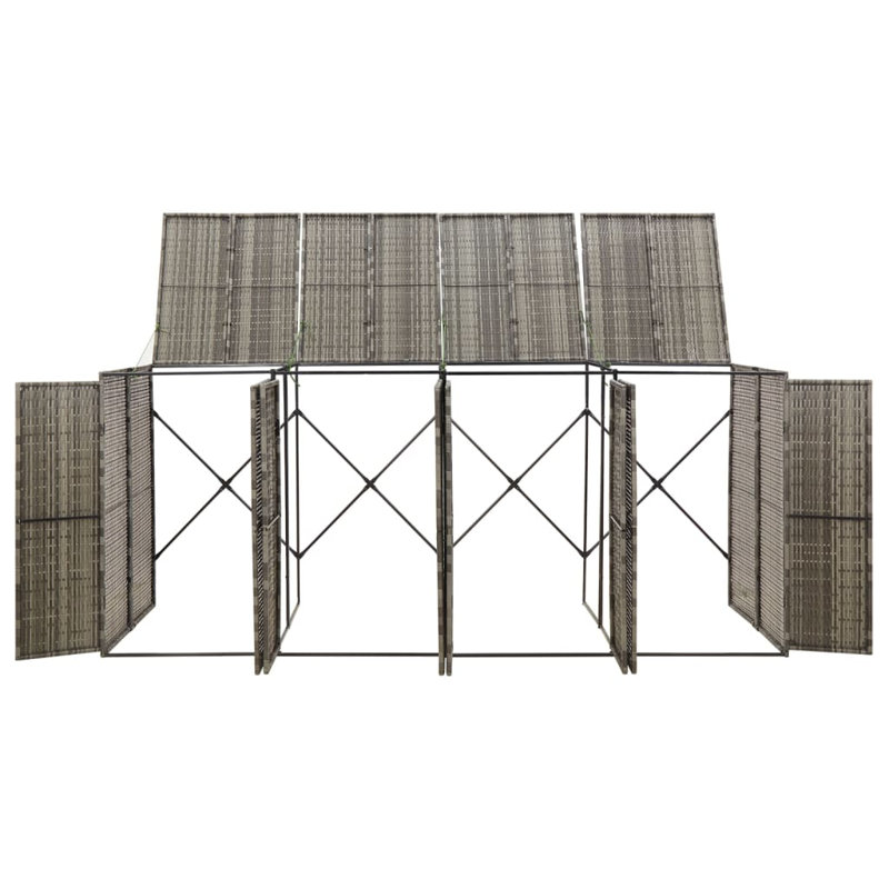 Quadruple Wheelie Bin Shed Gray 107.9 x 31.5 x 46.1 in Poly Rattan Outdoor Bin Storage Cabinet
