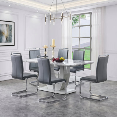 Rheese Modern Faux Leather Cantilever Dining Chairs with Metal Base and Top Handle