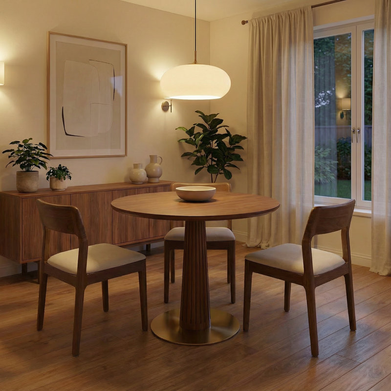 Table de salle à manger ronde 31,5 pouces avec pieds en bois massif et table en bois massif