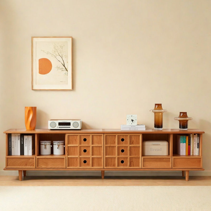 Retro-style niche-designed TV cabinet, 21.65"H x 86.61"L x 15.74"W