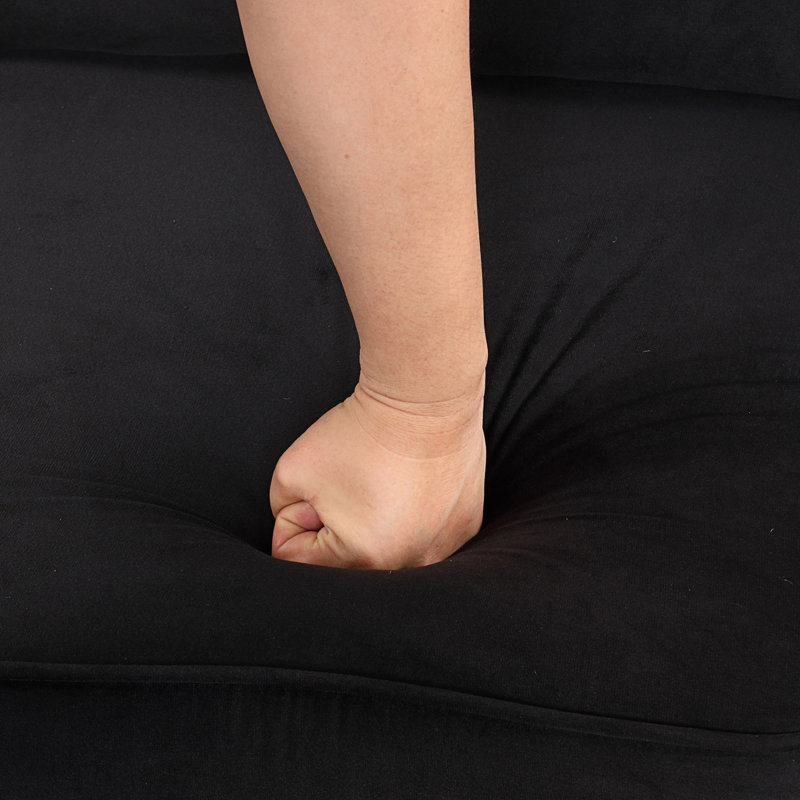 84.75" Sleeper Sofa With Storage Ottoman For Living Room, Black Velvet, Left Hand Facing