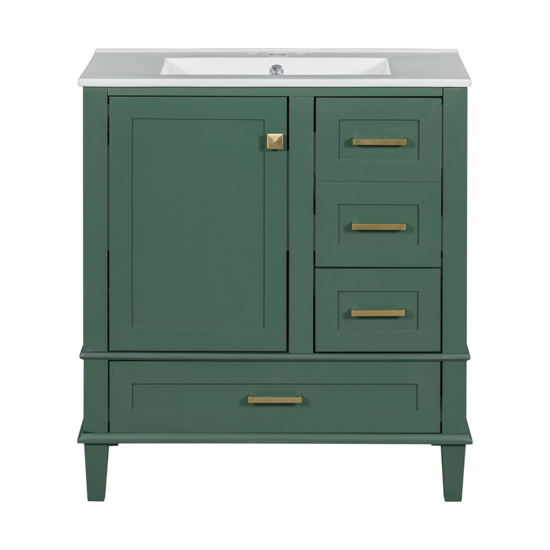 Ensemble de meuble-lavabo moderne 30 po avec lavabo 30 po, ensemble de rangement pour salle de bain avec porte à fermeture douce et 3 tiroirs, structure en bois massif