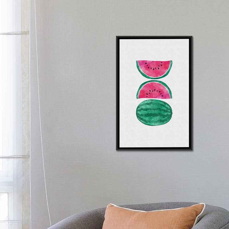 « pastèques », impression sur toile, H 26 po x l 18 po x P 1,5 po, Toile avec cadre noir, Pas de tapis
