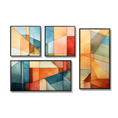 «Cubism Experiment With Minimalist I», ensemble d'art mural abstrait cubisme de 4