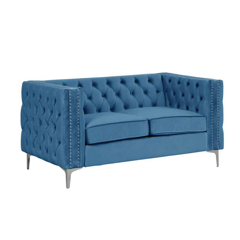 Nox 61'' Velvet Square Arm Loveseat, Royal Blue
