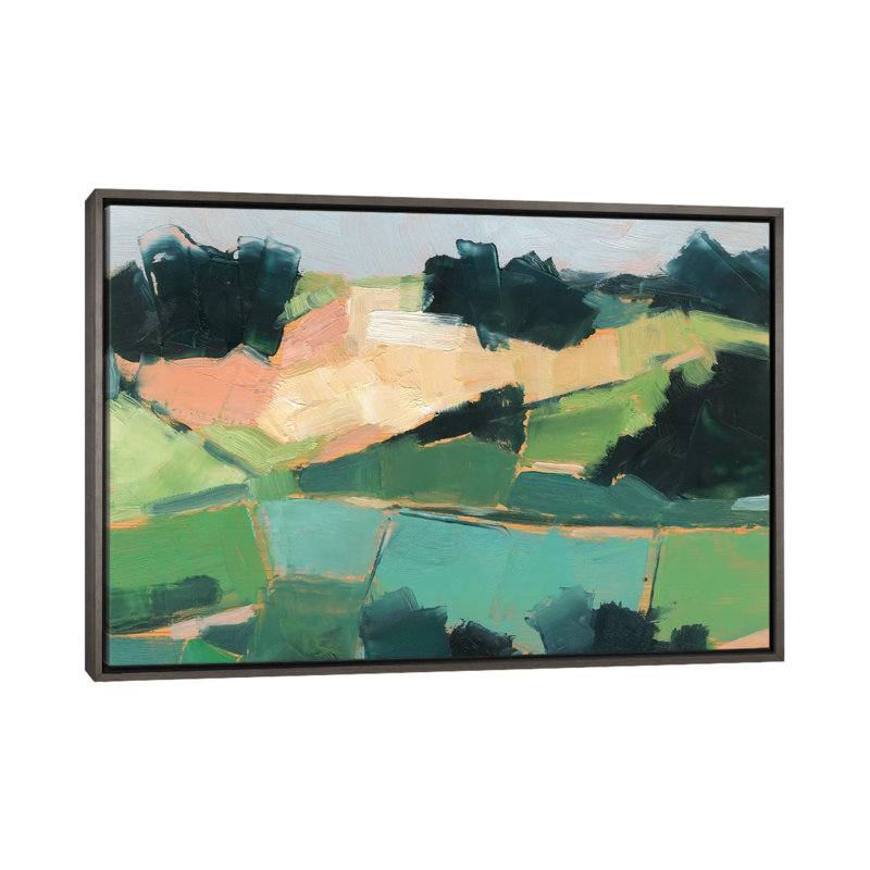 «Rolling Fields II» par Ethan Harper - reproduction d'art, H 32 po x l 48 po x 1,5 po, Toile avec cadre gris, Pas de tapis