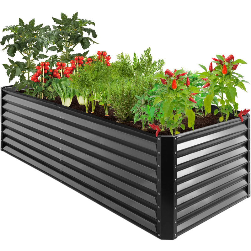 Rosonda Outdoor Metal Raised Planter Box, Black, 24" H x 96" W x 48" D