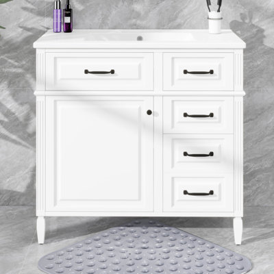 Meuble-lavabo 36 po avec comptoir en céramique, tiroirs rabattables, tablette réglable