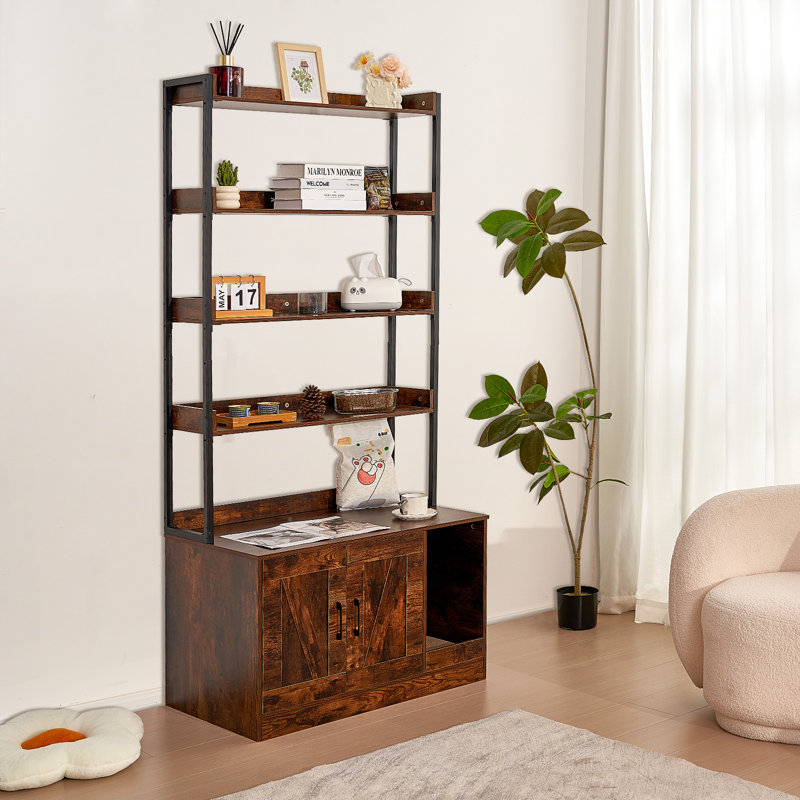 Meuble à litière en bois avec 4 tablettes Harlei