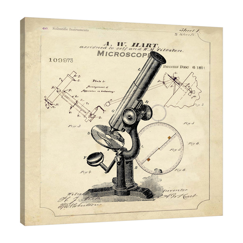 " Industrial Patent: Microscope " by Tre Sorelle Studios, 24" H x 24" W