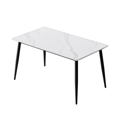Table de salle à manger 55,25 po en pierre artificielle moderne à bord droit et pieds en métal pouvant accueillir 6 personnes (table de salle à manger seulement)