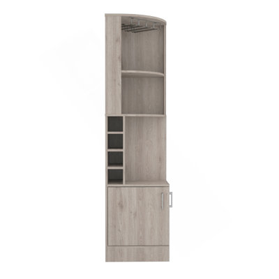 Armoire de coin Syrah, huit casiers à bouteilles, double porte, deux tablettes ouvertes gris clair