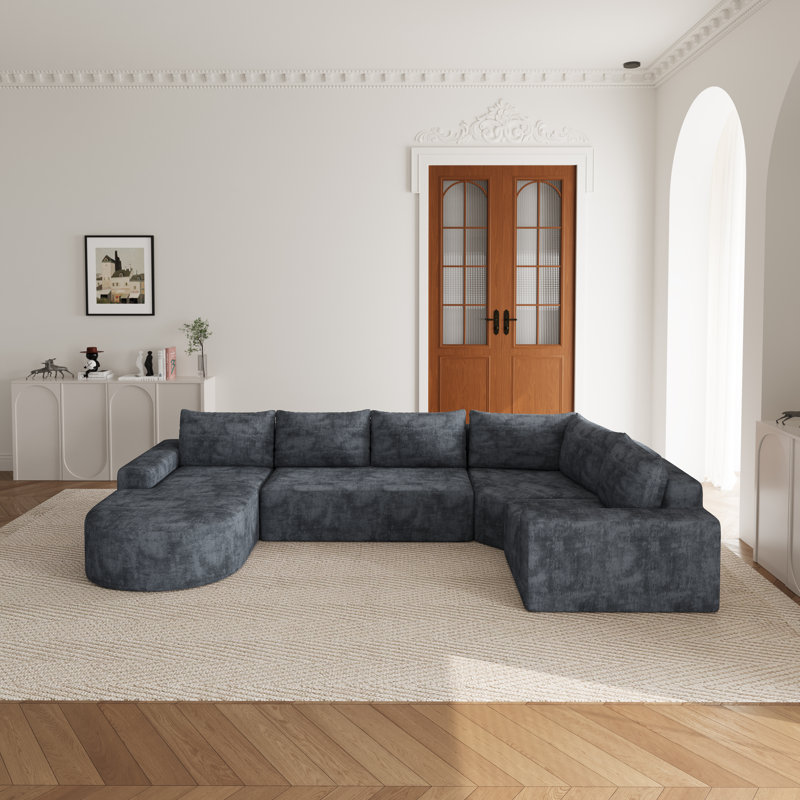 Canapé désossé en mousse en forme de U avec section d'angle et conception modulaire, Chenille grise