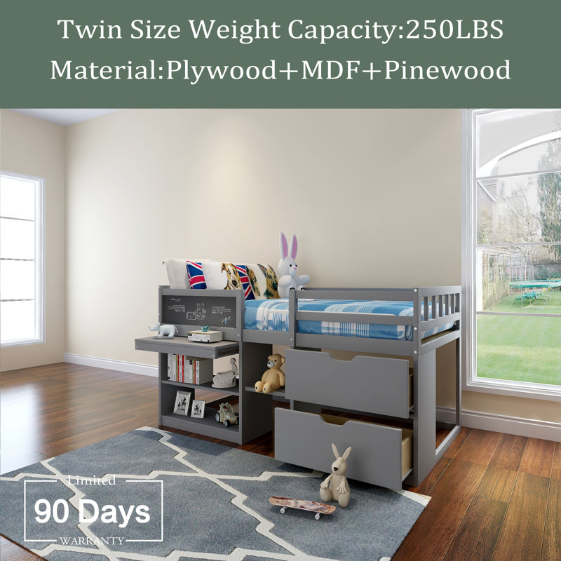 Guillerma Kids Twin Loft Bed with Drawers, Gray