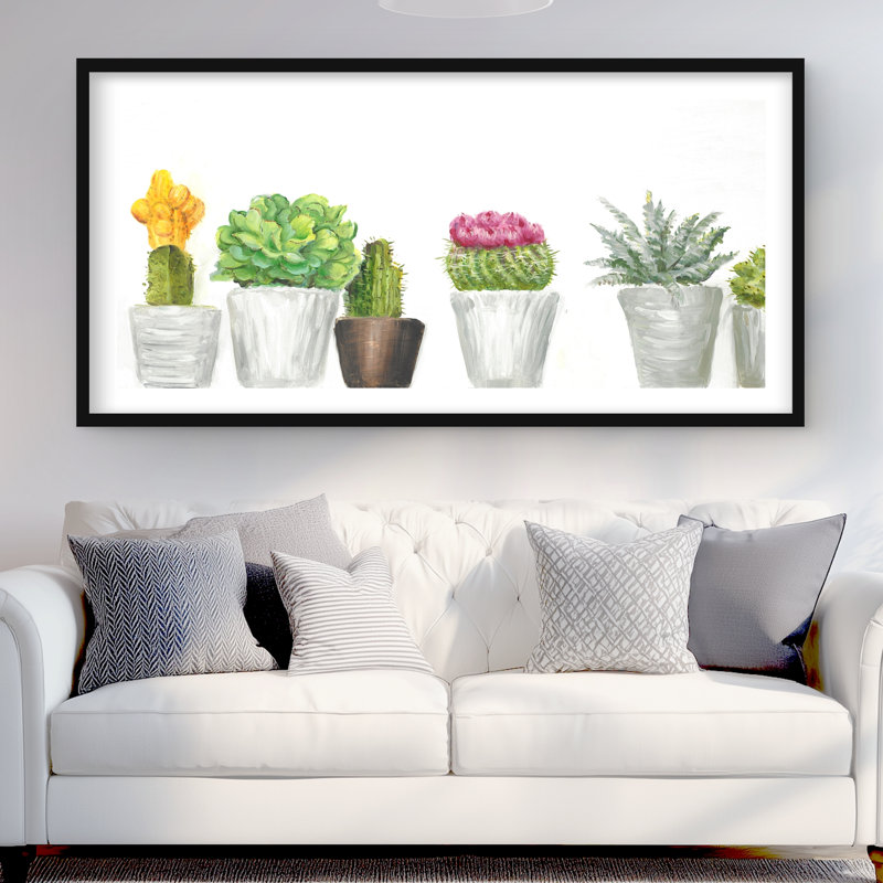 Mini cactus et plantes grasses - décor encadré exotique gris, Noir