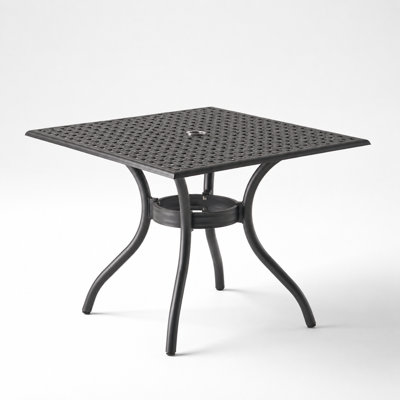 Square Cast Aluminum Outdoor Patio Dining Table with Mesh Arch Top, 39-Inch Lightweight All-Weather Bistro Table for Backyard, Garden, Deck, Poolside, and Porch Entertaining, Black Sand Finish